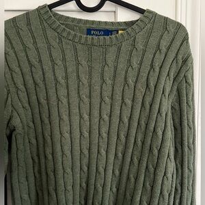 Ralph Lauren Olive Cable Knit Crewneck Sweater